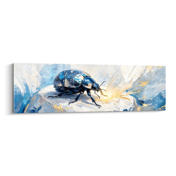 Tableau Scarabé noir et bleu vers une lueur dorée - Éclaboussure lumineuse glacée - Edition Scarabé