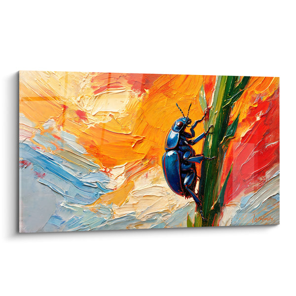 Tableau Scarabé bleu sur tige verte - Ascension solaire - Edition Scarabé
