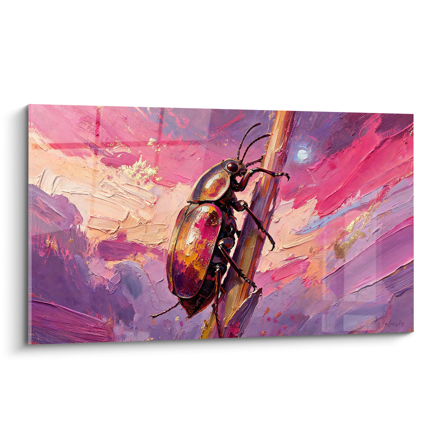 Tableau Scarabé doré sur fond rose et violet - Ascension chromatique - Edition Scarabé