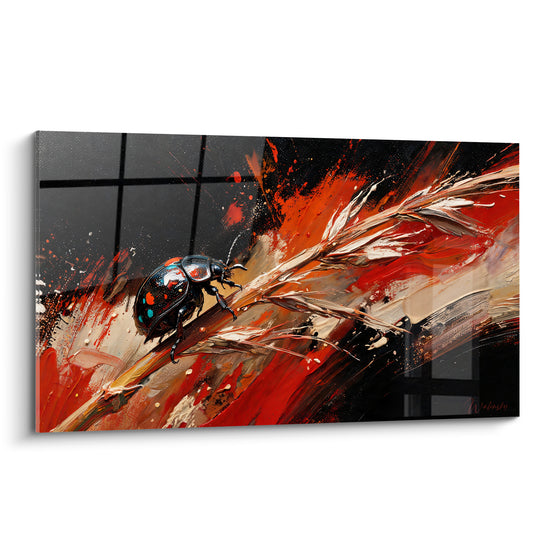 Tableau Scarabé noir sur épi rouge et noir - Ascension flamboyante - Edition Scarabé