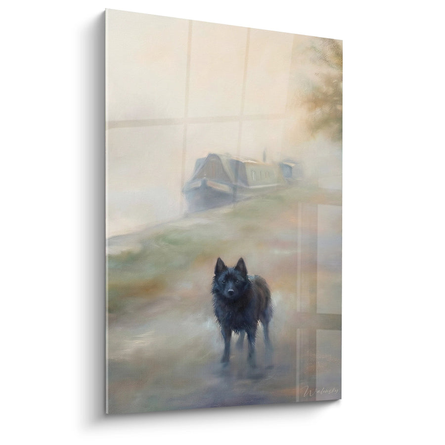 Tableau Schipperke Solitaire sous la Pluie Urbaine - Reflets Mélancoliques - Edition Schipperke