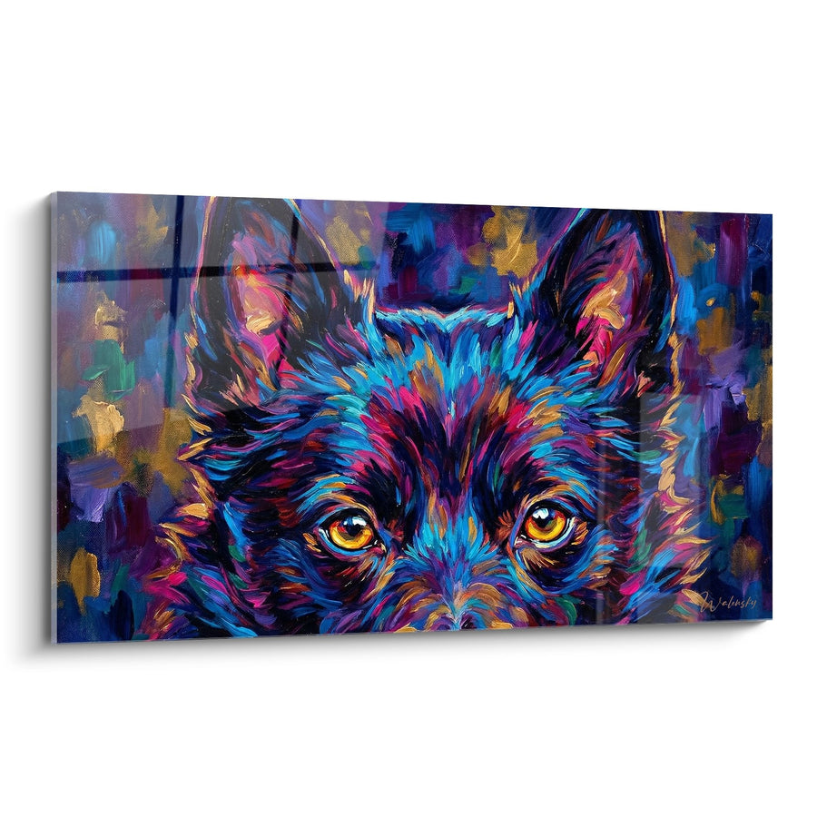 Tableau Chien aux Couleurs Électriques Bleu Violet Magenta - Regard Hypnotique - Edition Schipperke