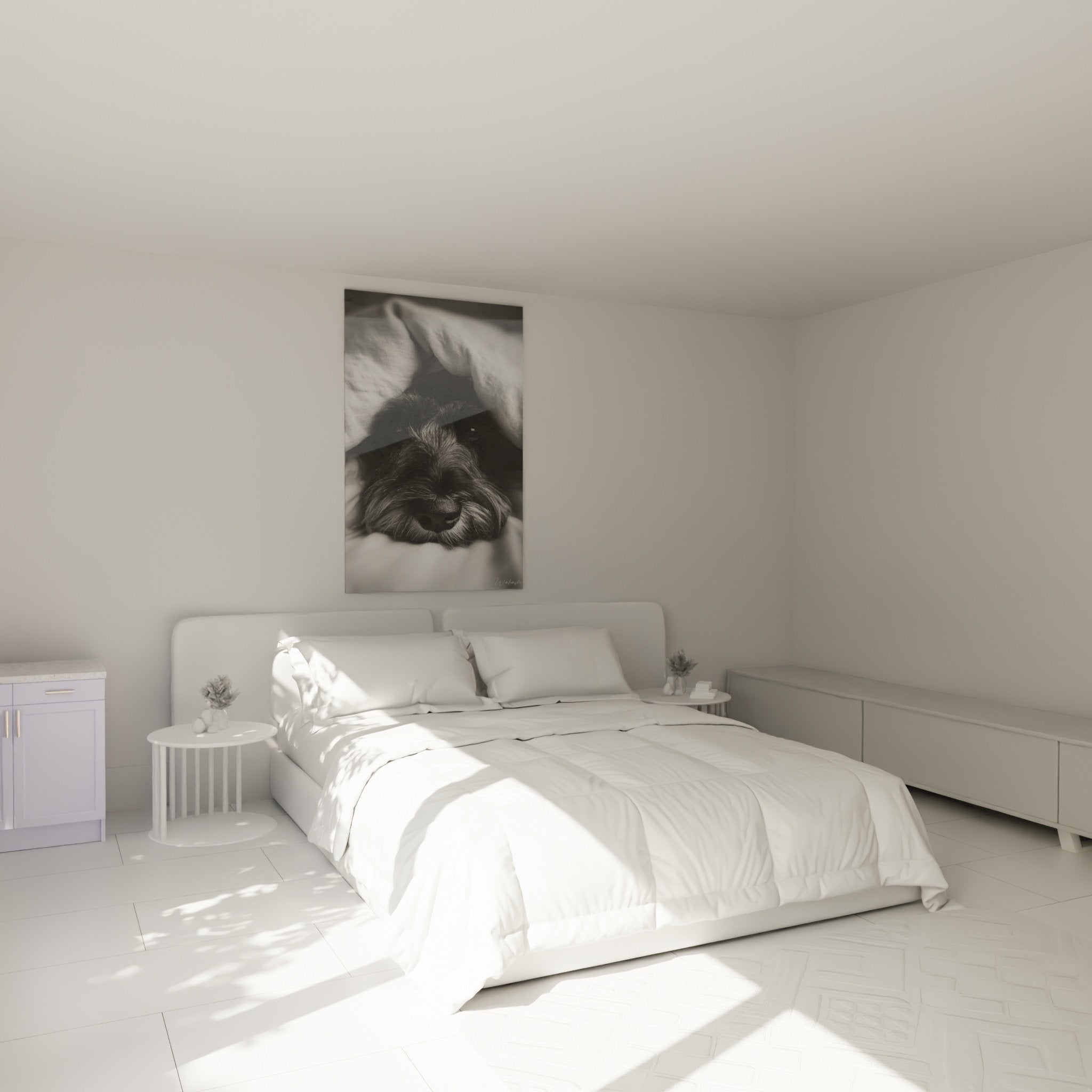 Tableau schnauzer couverture decorant chambre moderne ambiance cocooning art mural monochrome