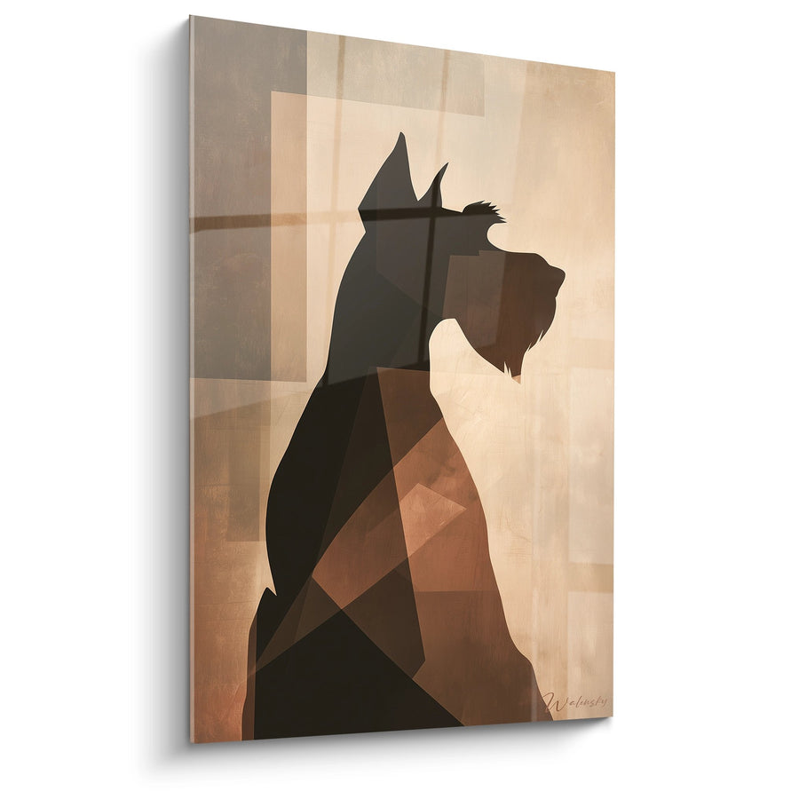 Tableau Schnauzer Géométrique aux Tons Dorés et Bruns - Portrait Cubiste - Edition Schnauzer