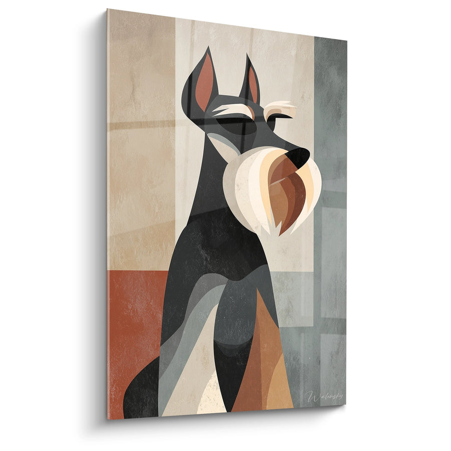 Tableau Schnauzer Géométrique aux Tons Ocre et Gris - Portrait Cubiste - Edition Schnauzer