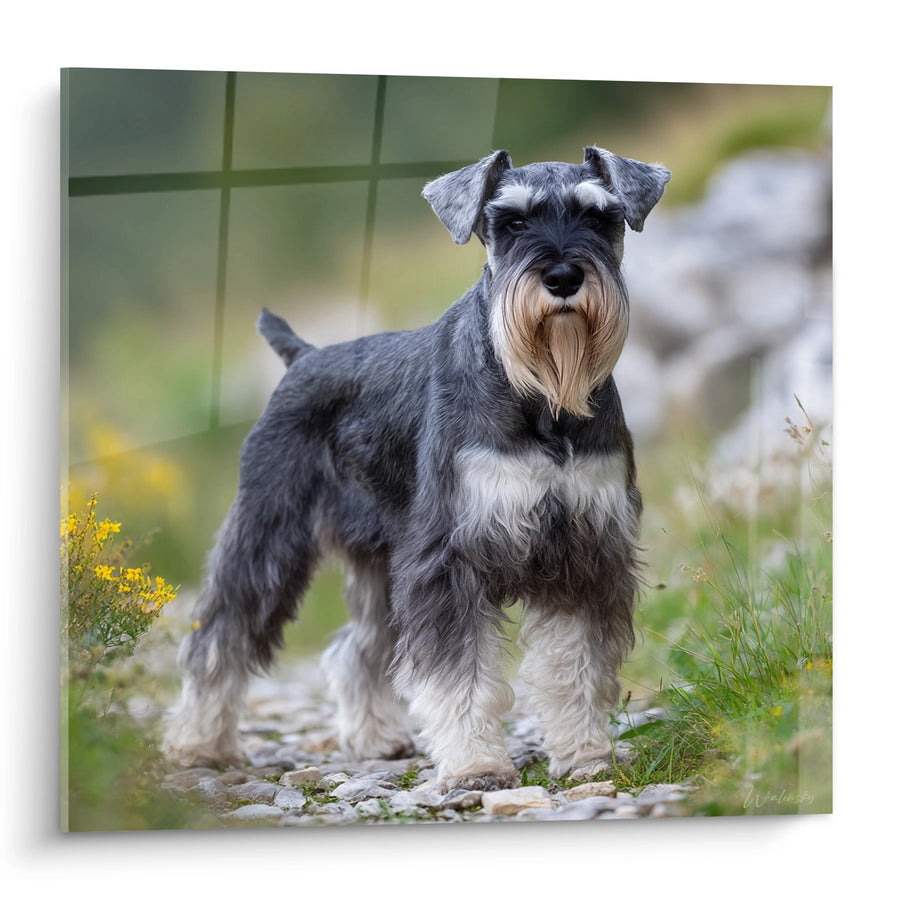 Obraz Schnauzera Szarego i Białego w Postawie Godnej - Elegancki Portret Psiego - Edycja Schnauzer