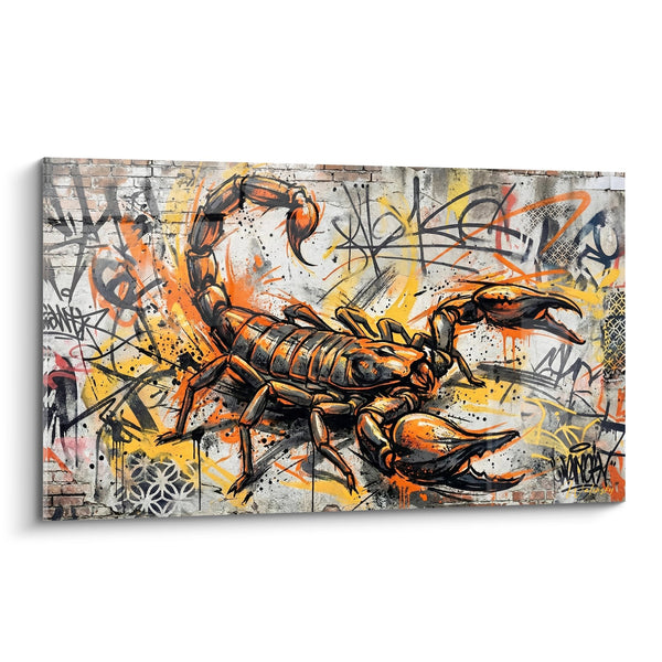 Tableau Scorpion Orange sur Fond Graffiti Urbain - Puissance Sauvage - Edition Scorpion