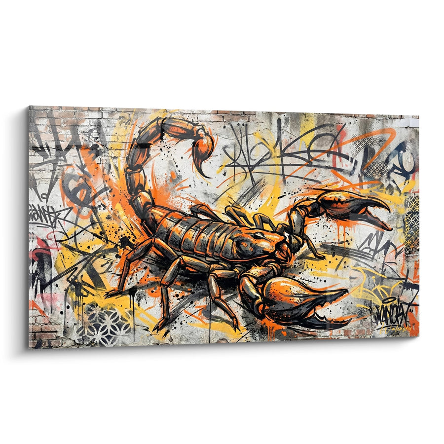 Tableau Scorpion Orange sur Fond Graffiti Urbain - Puissance Sauvage - Edition Scorpion
