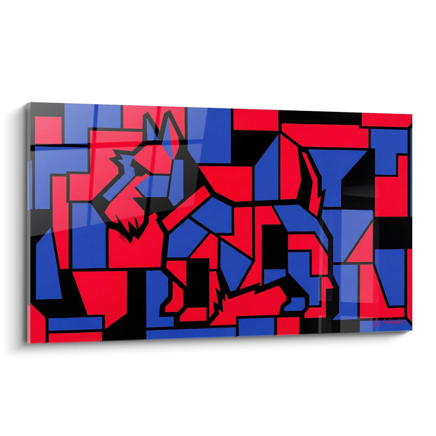 Tableau Chien Géométrique Rouge et Bleu - Mosaïque Contemporaine - Edition Scottish Terrier