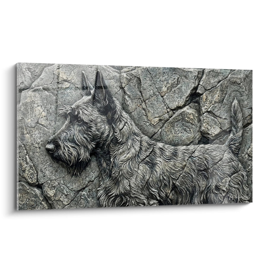 Tableau Scottish Terrier Noir et Blanc sur Rochers - Compagnon Fidèle - Edition Scottish Terrier