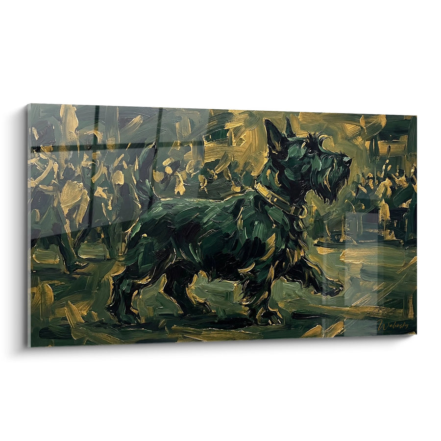 Black Terrier Painting with Golden Tones - Expressive Art - Scottish Terrier Edition