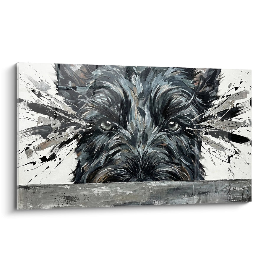 Black Terrier Expressionist Splashes Wall Art - Piercing Gaze - Scottish Terrier Edition