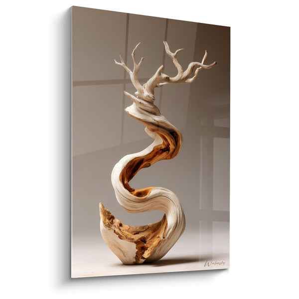 Wooden Spiral Sculpture Wall Art Twisted Caramel and Cream Tones - Natural Elegance - Ikebana Edition