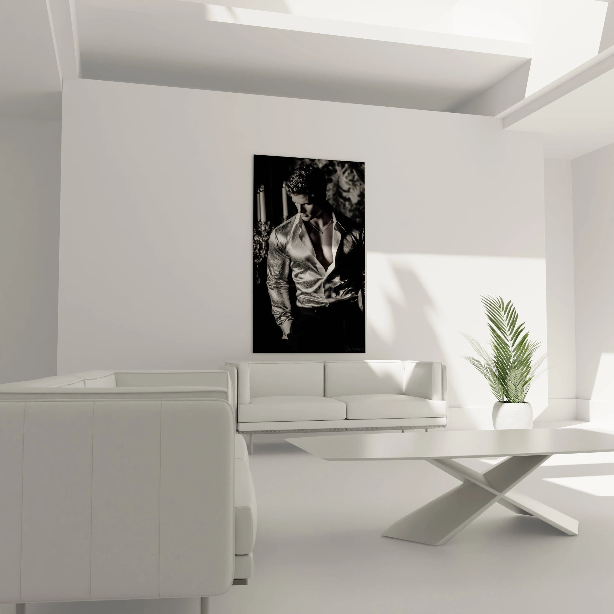 Tableau mural beauté masculine de Walensky installé dans un salon moderne et élégant