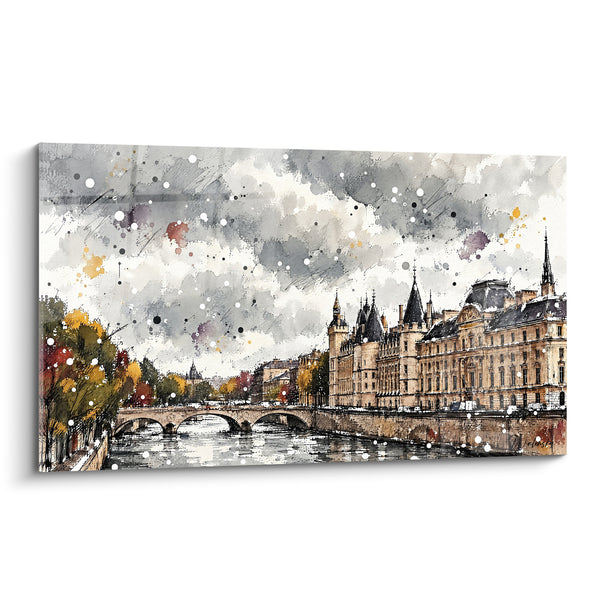 Tableau Conciergerie grise et dorée sous ciel d'automne - Matin brumeux parisien - Edition Seine  Île-de-France  France