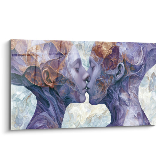 Tableau Baiser violet aux volutes ambrées - Fusion des âmes - Edition Sensuel abstrait