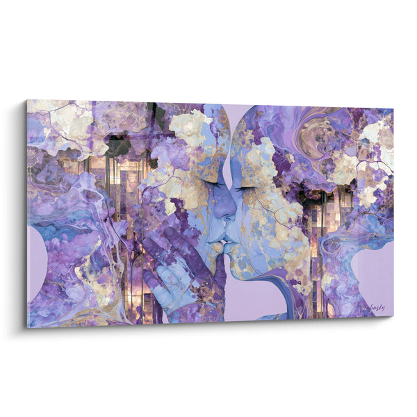 Tableau Baiser violet aux éclats dorés - Étreinte fusionnelle - Edition Sensuel abstrait