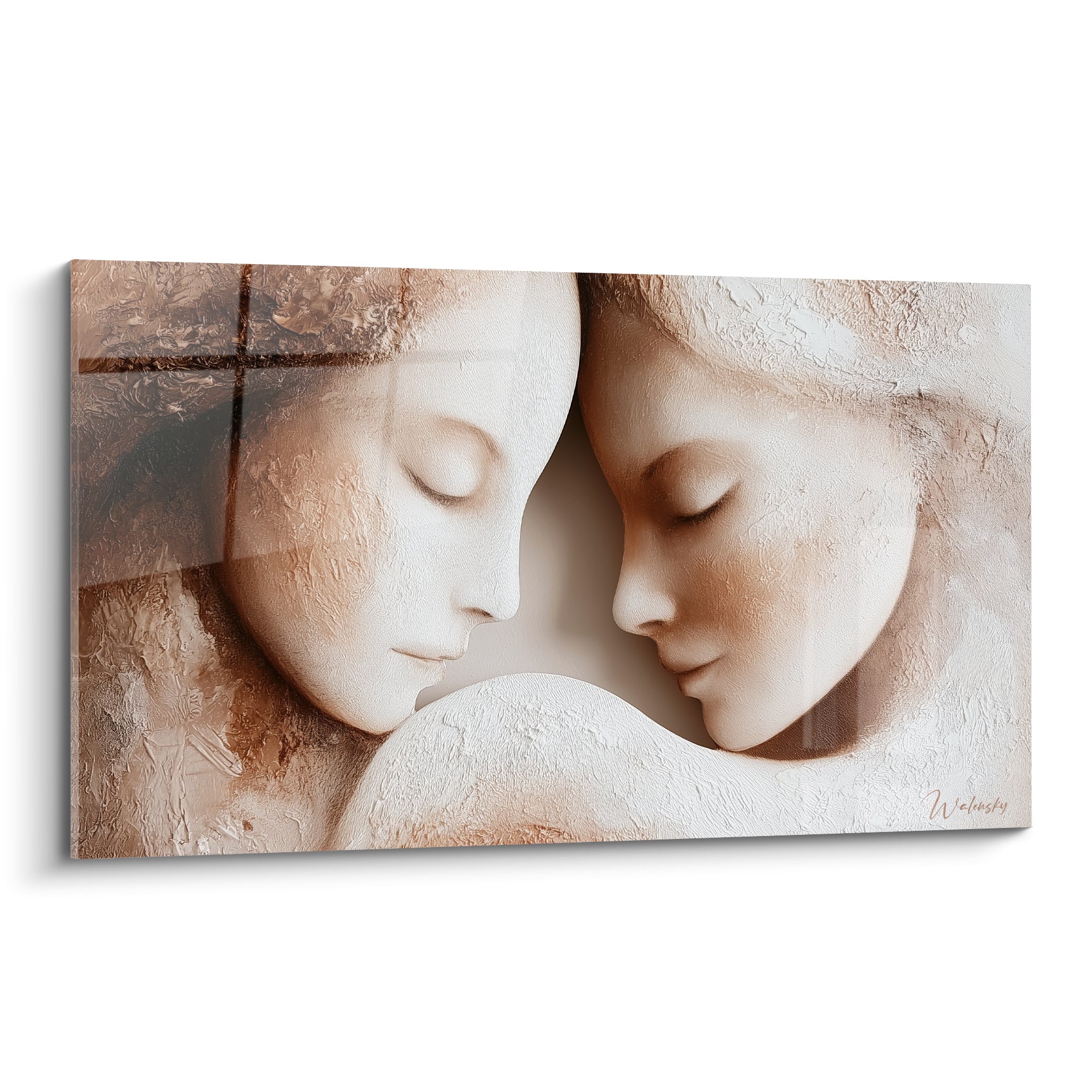 Sensuel abstrait aux visages beige et blanc rapprochés, texture sculpturale et lumière douce