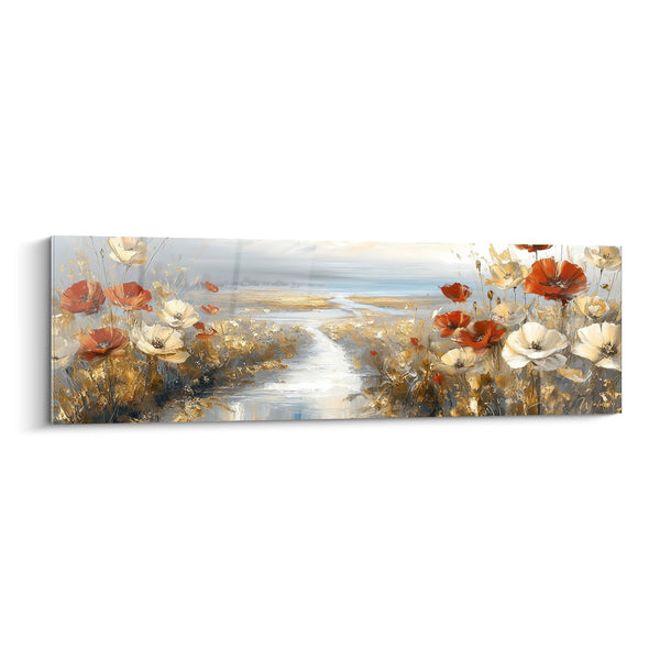 Schilderij Bloemenpad in Oranje en Crèmekleuren - Lichtend Pad - Klaproos Editie