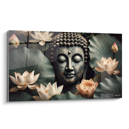 Ammira il quadro Buddha da una prospettiva laterale, catturando l'essenza della serenità e la bellezza dei loti. Un'opera rilassante per sublimmare il tuo spazio con armonia.

