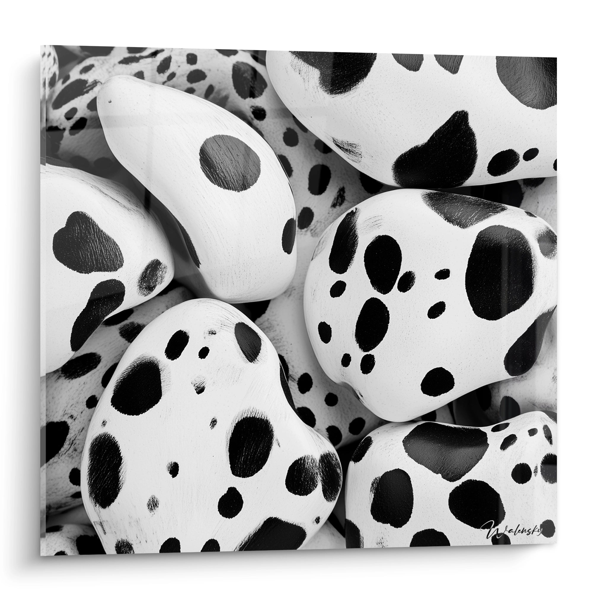 Tableau tacheté noir et blanc de pierres, design artistique moderne de Walensky