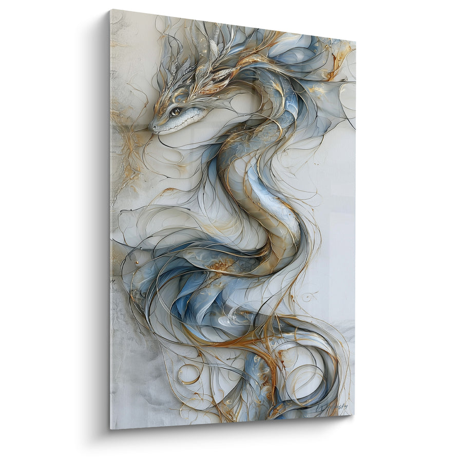 Tableau Serpent bleu et doré filaments sinueux - Métamorphose éthérée - Edition Serpent