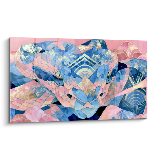 Tableau Serpent bleu et rose géométrique - Hypnose géométrique - Edition Serpent