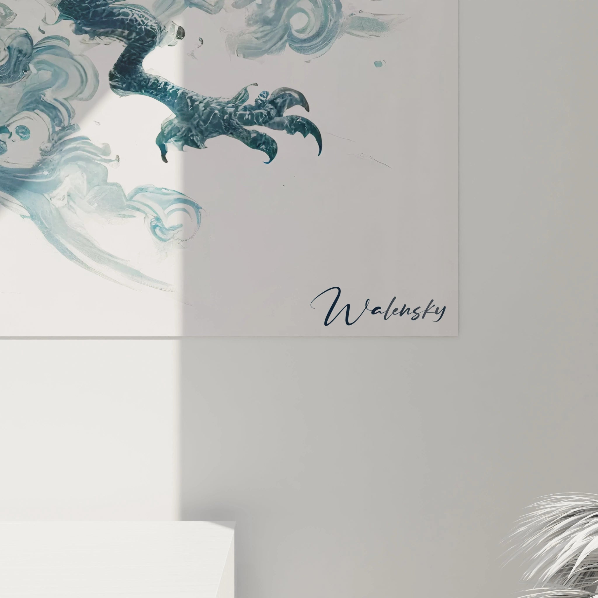 tableau asie vue rapprochee ecailles du dragon bleu detail saisissant pivoines creme textures nuages or subtil harmonie entre puissance et serenite mythe et modernite

