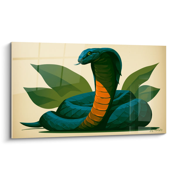 Tableau Cobra vert et orange sous feuillage - Instant de vigilance - Edition Serpent