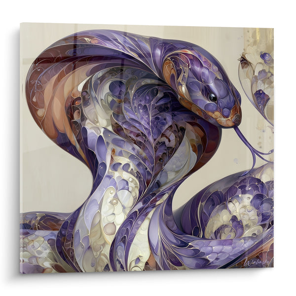 Tableau Cobra violet et cuivré aux écailles sculptées - Instant suspendu - Edition Serpent