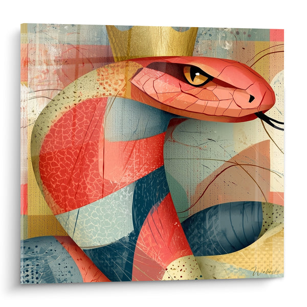 Tableau Serpent couronné aux écailles corail et bleu - Majesté silencieuse - Edition Serpent