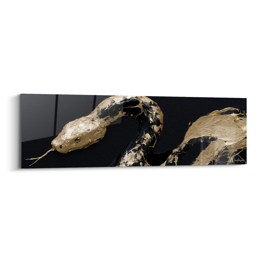 Tableau Serpent doré ondulant sur fond noir - Avancée silencieuse - Edition Serpent