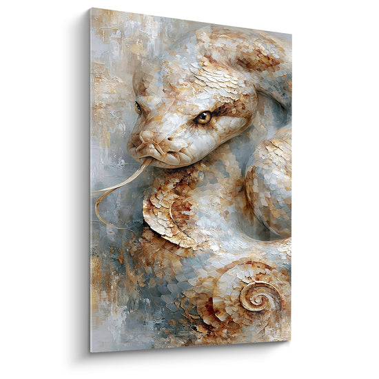 Tableau Serpent lové aux écailles beiges et grises - Tension feutrée - Edition Serpent