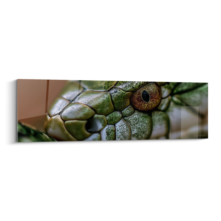 Tableau Serpent vert et ocre aux écailles ciselées - Regard figé - Edition Serpent