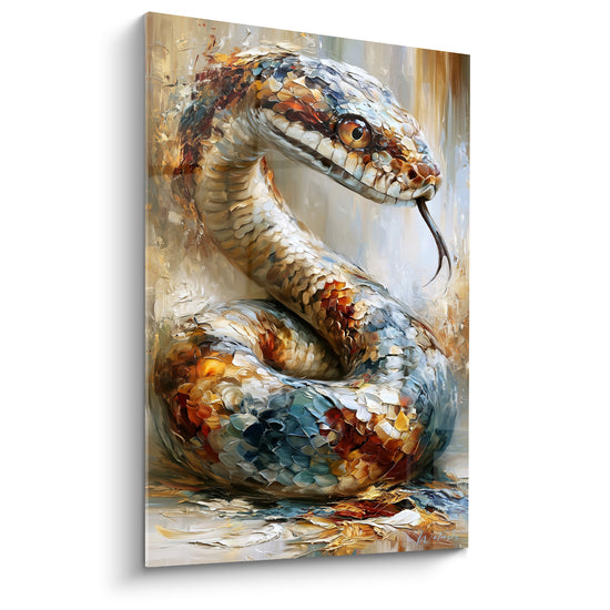 Tableau Serpent blanc et roux langue tirée - Écailles texturées mosaïquées - Edition Serpent