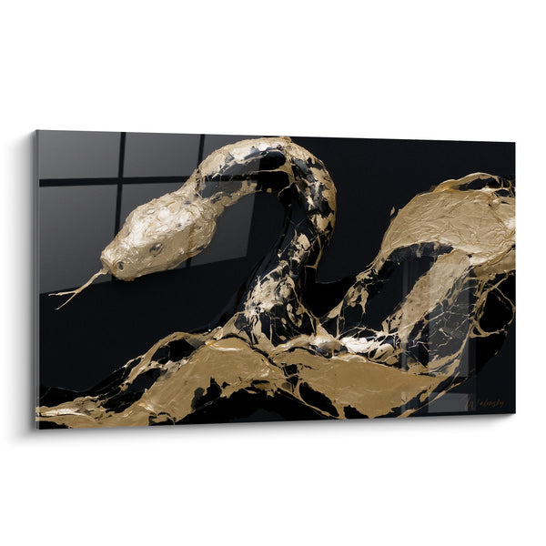 Tableau Serpent noir et doré texturé - Majesté nocturne - Edition Serpent