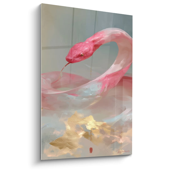 Tableau Serpent rose et doré aux volutes éthérées - Souffle suspendu - Edition Serpent