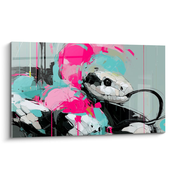 Tableau Serpent enroulé aux écailles roses et turquoise - Instinct en éveil - Edition Serpent