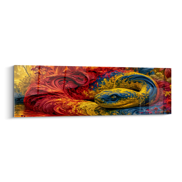 Tableau Serpent lové rouge et jaune éclatant - Vigie tropicale - Edition Serpent