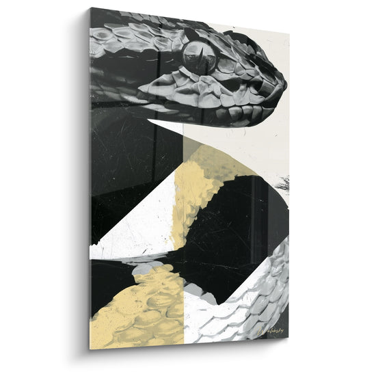 Tableau Serpent gris et jaune sur formes géométriques - Regard fragmenté - Edition Serpent