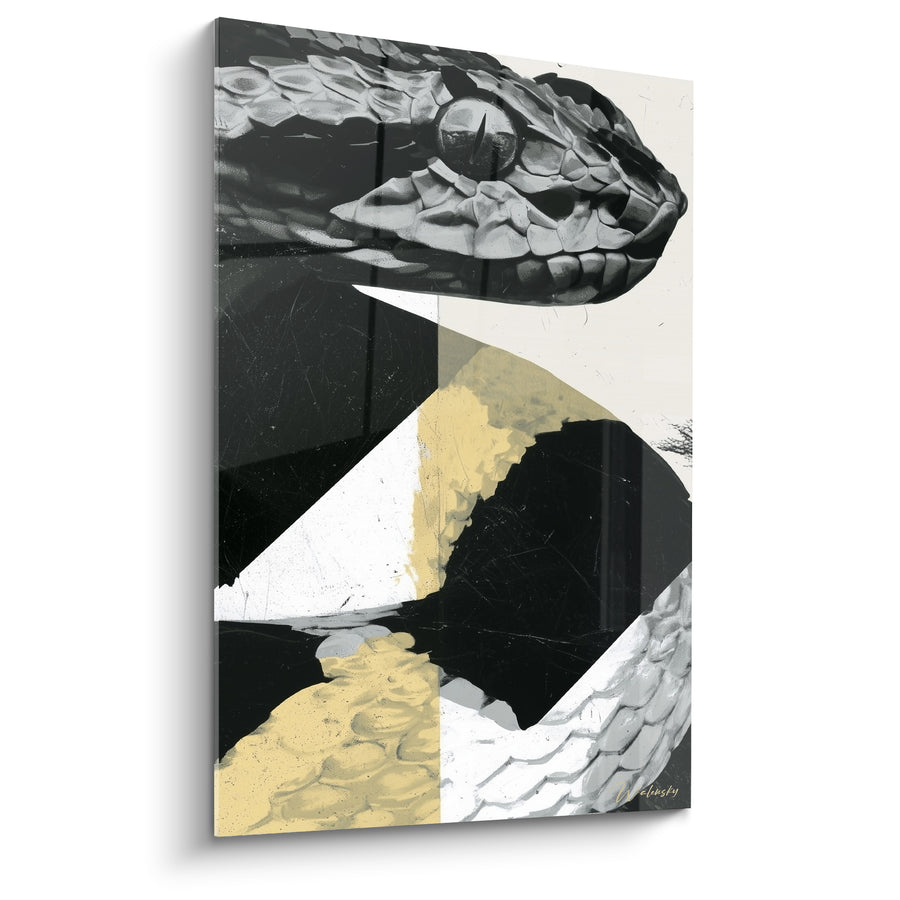 Tableau Serpent gris et jaune sur formes géométriques - Regard fragmenté - Edition Serpent