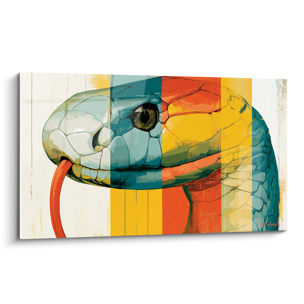 Tableau Serpent turquoise à langue orangée - Vigilance tranchante - Edition Serpent