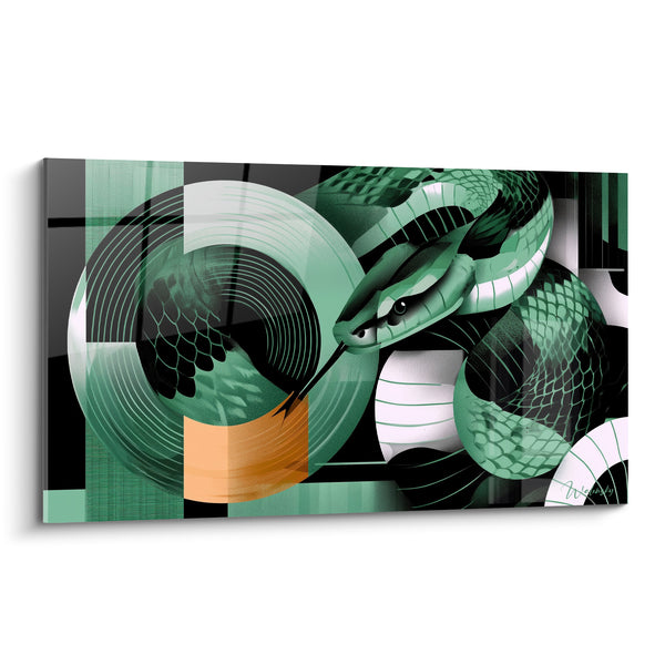 Tableau Serpent vert et noir aux cercles concentriques - Vertige hypnotique - Edition Serpent