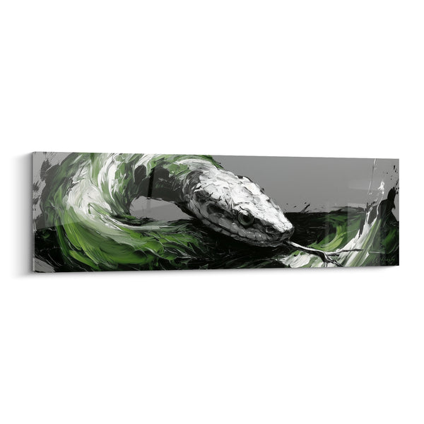 Tableau Serpent blanc et vert aux coups de spatule tourbillonnants - Langue fourchue fine - Edition Serpent