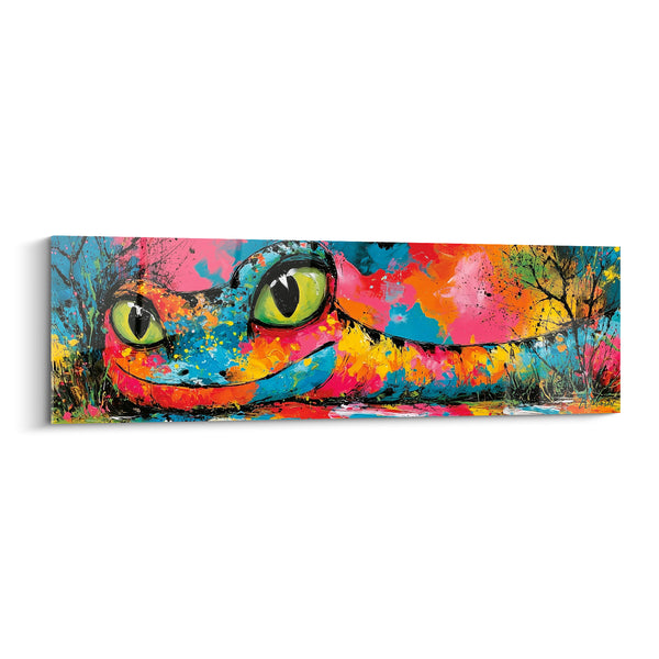 Tableau Serpent rose et bleu aux yeux jaunes vifs - Éclaboussures multicolores - Edition Serpent