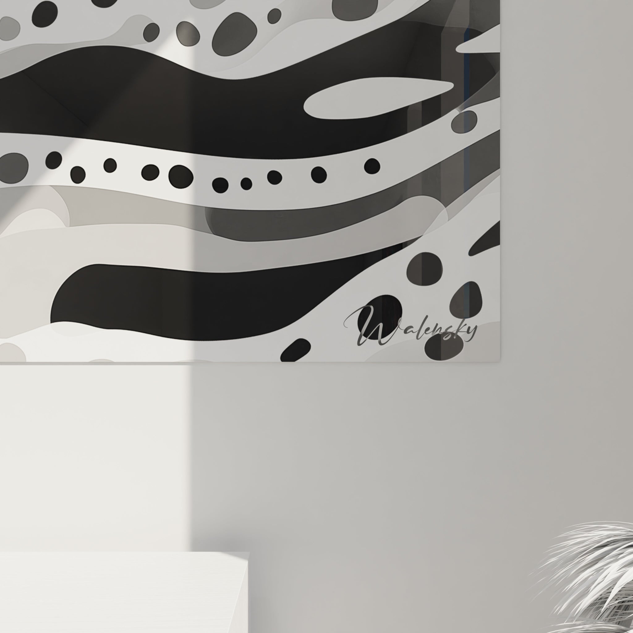Tableau tacheté noir et blanc de Walensky avec des motifs ondulés modernes pour la décoration intérieure
