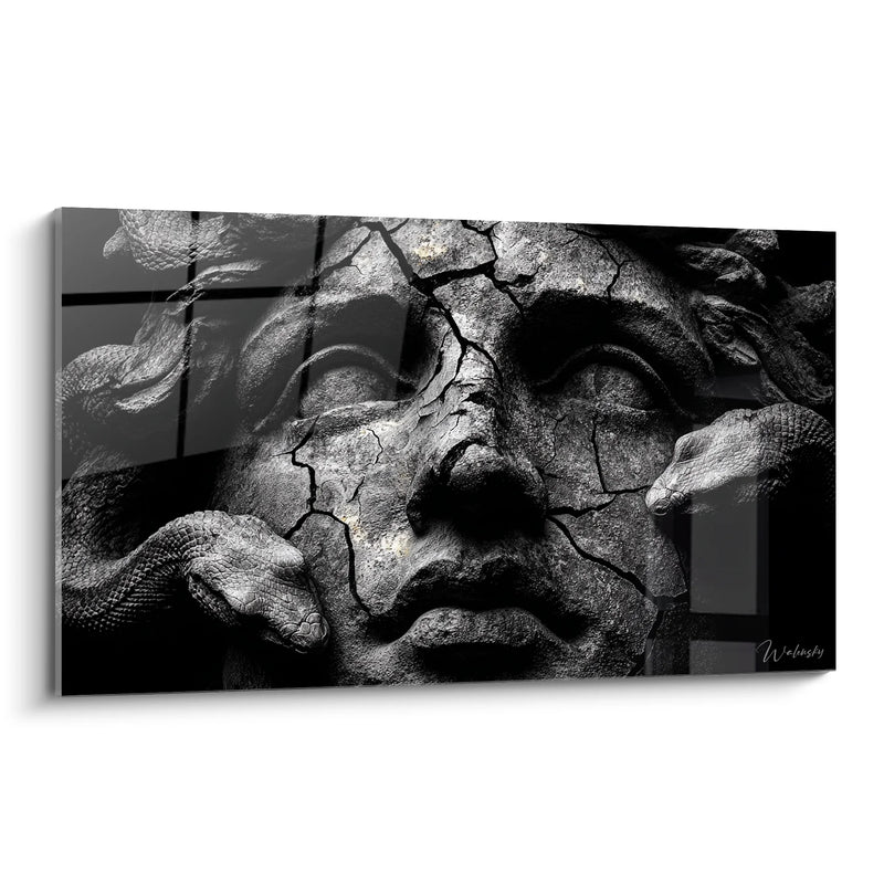 Intertwined Snakes Painting - Reptilian Fusion - Black and White Characters Edition