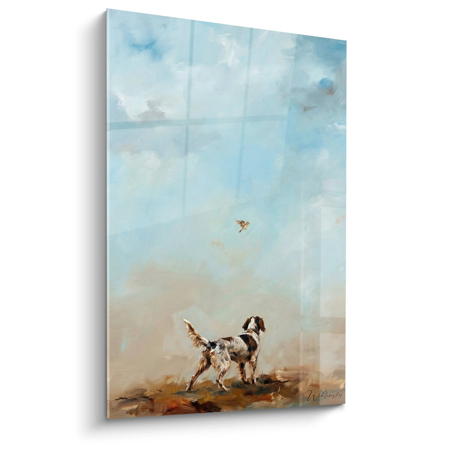 Tableau Chien en Arrêt dans la Campagne avec Oiseau - Instinct de Chasse - Edition Setter Anglais