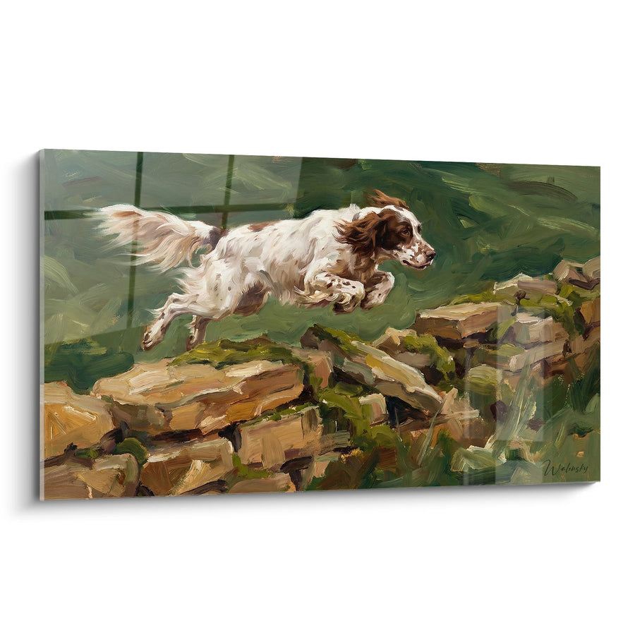 English Setter Running on Rocks Wall Art - Wild Momentum - English Setter Edition