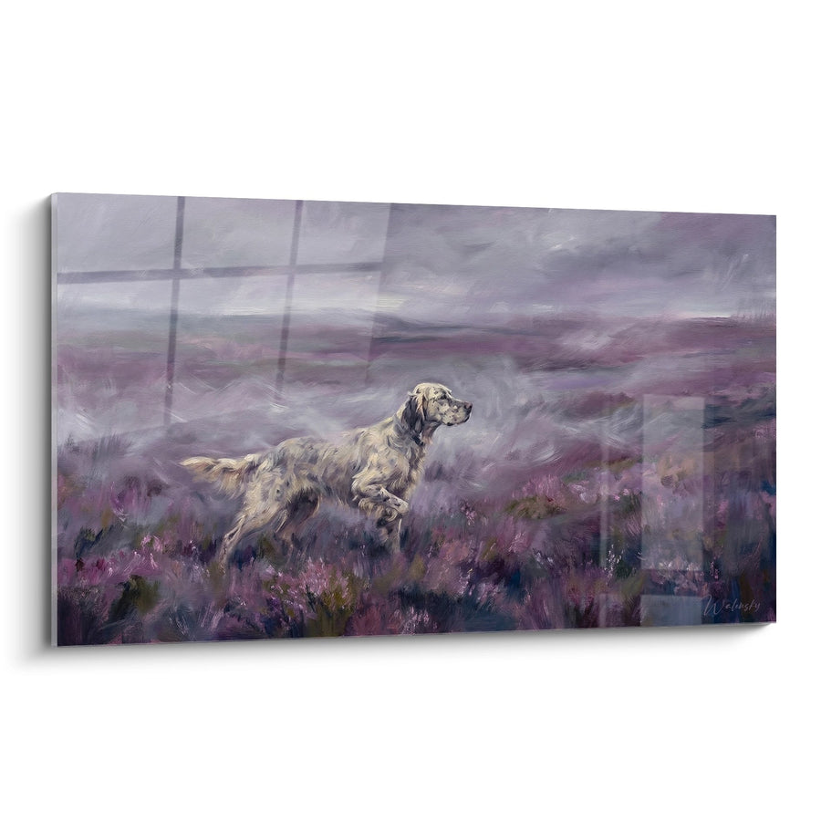 English Setter in Purple Heather Painting - Pointing Dog - English Setter Edition